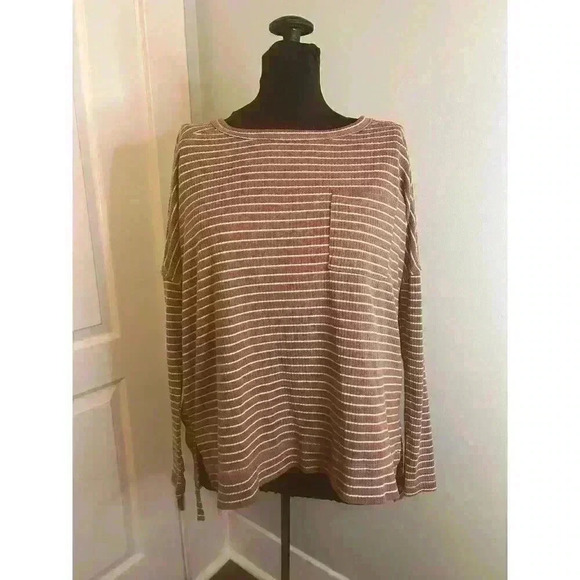 In Loom Womens Large Ribbed Long Sleeve Stripped Loose‎ Henley Style Shirt NWOT - Picture 1 of 9